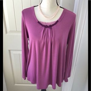 Vera Wang Rose Pink Mesh Bow Accent Pullover Long Sleeve Top Size Large